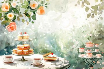 Elegant Garden Tea Party with Floral Decor and Delicate Pastries