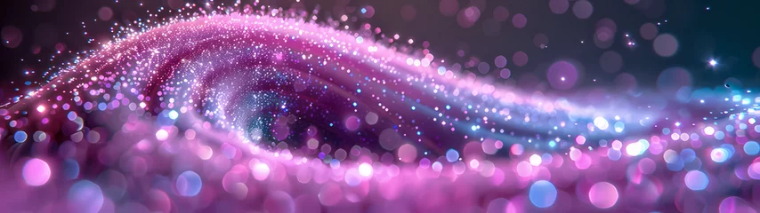 Fotobehang Immersive in its intricacy, a macro closeup captures the mesmerizing dance of a sparking purple wave of energy, cascading across an expansive ultra-wide backdrop © Russell