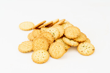 Cream cookies on white background
