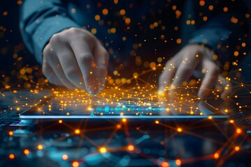 Analyzing Global Sales Data on a Tablet with Digital Marketing Interface. Concept Global Sales Data Analysis, Tablet Usage, Digital Marketing Interface, Business Insights