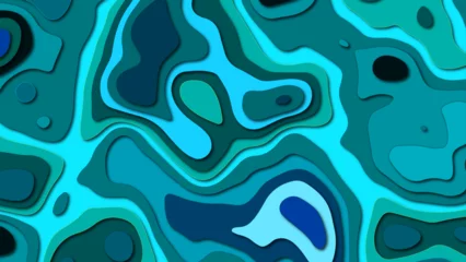 Schilderijen op glas The stylized blue abstract topographic map with lines and circles background. Sky Blue topographic linear background for design, abstraction with place for text. © MS