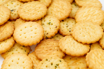 Cream cookies on white background
