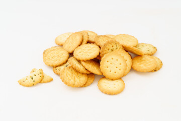 Cream cookies on white background
