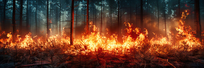 Forest Fire Aftermath, Smoke and Burnt Trees, Environmental Disaster, Natures Resilience Tested