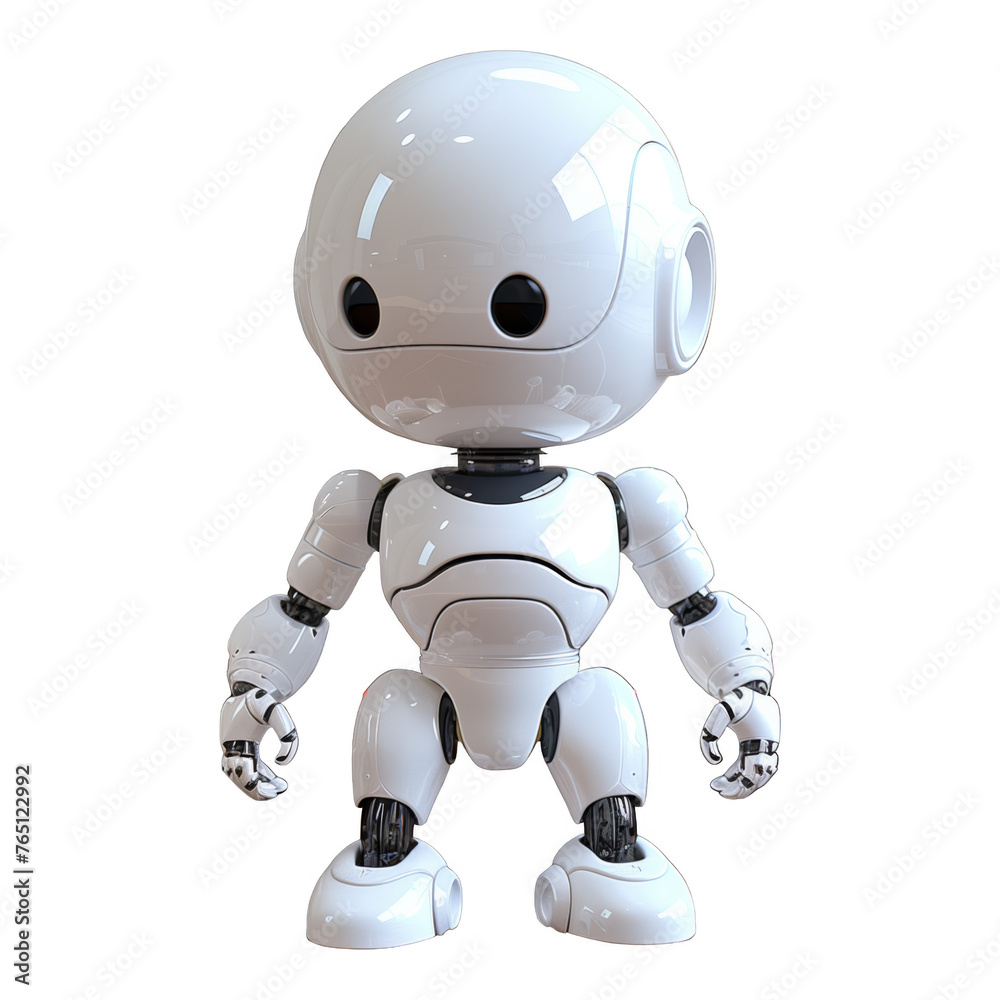 Wall mural a robot is standing on a white background. the robot is white and has a robotic appearance