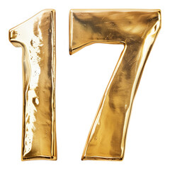 The number seventeen is written in gold on a white background. The number is large and bold, and it is a decorative element rather than a functional one. The gold color gives the number a luxurious