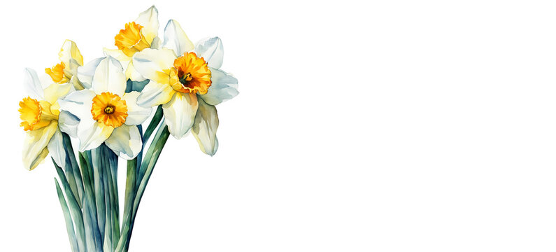 narcissus, bouquet of flowers, backgrounds for decorating holidays, Easter, March 8, birthday, mother's day. artificial intelligence generator, AI, neural network image. background for the design.