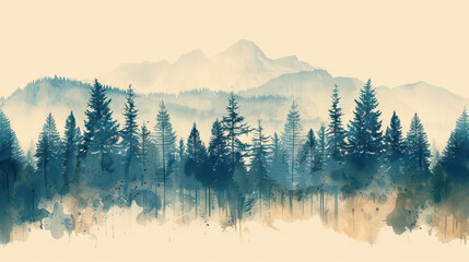 sunrise in mountains pine landscape AI Generative