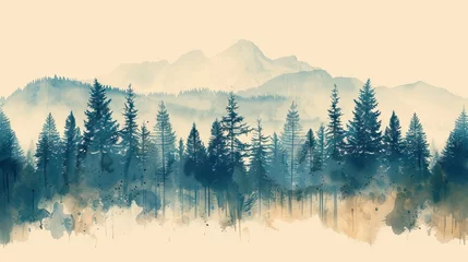 Fototapeten sunrise in mountains pine landscape AI Generative © indra