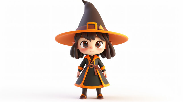 Little cute witch. 3D rendering.