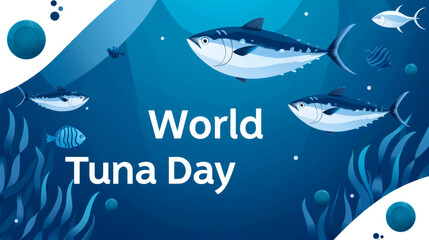 Obraz na płótnie Canvas Digital illustration of tunas and fish with World Tuna Day text