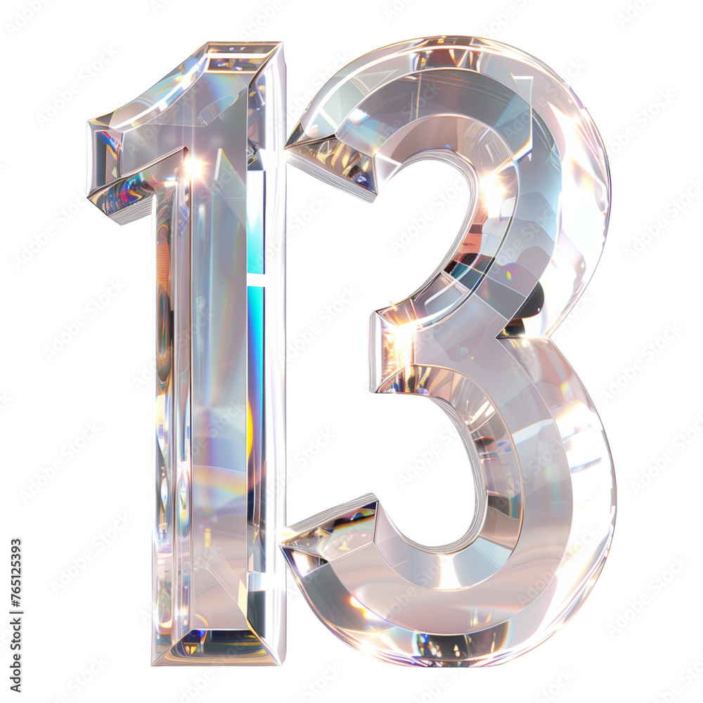 Fototapete the number thirteen is a clear, sparkling number that is surrounded by a white background. the numbe