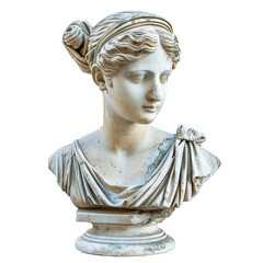 Obraz premium Antique bust of a young Greek woman, highlighted on a white background. Plaster sculpture 