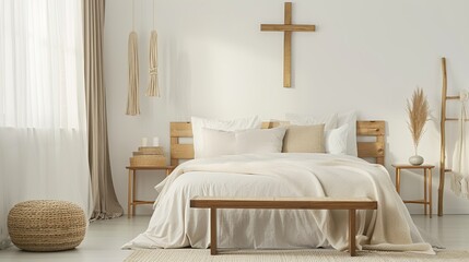 wooden cross on the bedroom wall