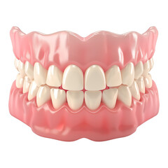 Obraz premium A close up of a fake mouth with a pink color. The teeth are white and the mouth is closed