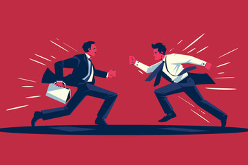 Business threat, fight to survive in business competition, resilience or adversity, challenge or survive to win, courage fighter concept, businessman hold shield to fight with multiple fighter punch