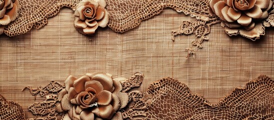 A close-up view of a intricately designed piece of lace featuring delicate flowers