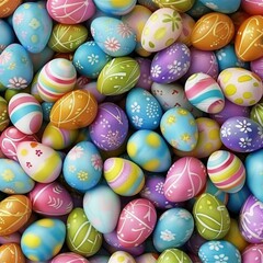 Fototapeta na wymiar Vividly patterned Easter eggs background - An array of colorful and patterned Easter eggs creating a vibrant and joyful background pattern