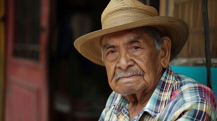 portrait of a cowboy in a hat.  Central American Latina Grandpa: A Portrait of Culture and Wisdom