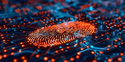 Enhancing Data Security with High-Tech Fingerprint Encryption Technology. Concept Fingerprint Scanning, Data Encryption, Security Technology, Biometric Data, Information Protection