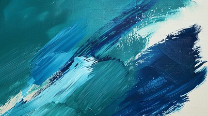 Abstract painted canvas with blue and green brush strokes.