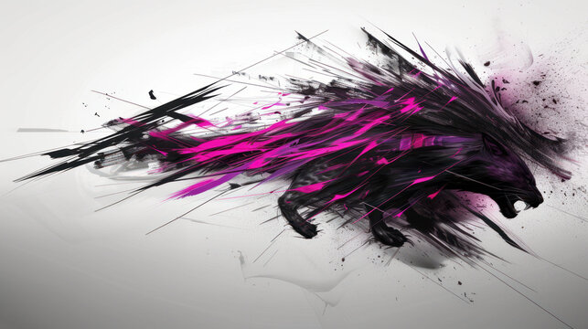 a black and pink abstract painting on a white background with a black and pink design on the left side of the image.
