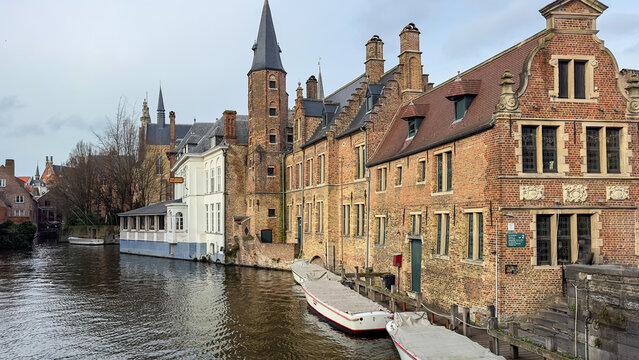 Beautiful canal and traditional houses in the old town of Bruges -Brugge-, Belgium