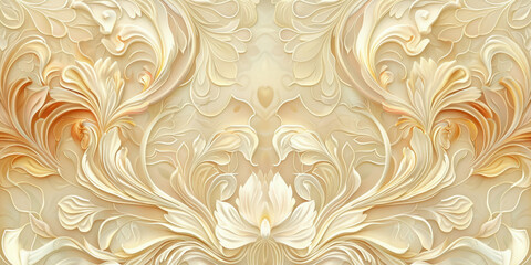 Elegant Beige and Cream Swirls Ornate Design Painting with Intricate Patterns and Details