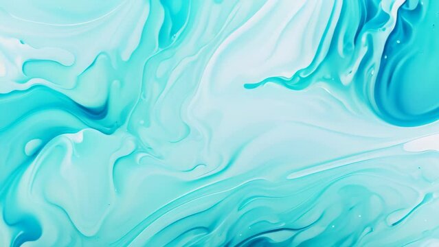 A vibrant close-up shot of a fluid painting in shades of blue and green, Pastel cyan mint liquid marble watercolor background, AI Generated