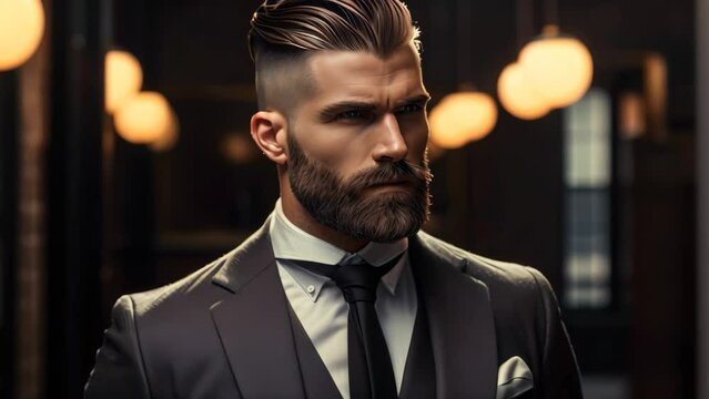 A well-dressed man wearing a suit and sporting a beard, exuding professionalism and sophistication, Picture of a handsome groomed man, AI Generated