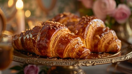 Close Up of a Plate of Food With Croissants