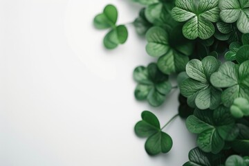 Close up of green clovers with white background