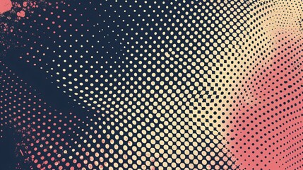 Abstract halftone pattern. Pink and beige dots on a dark blue background.
