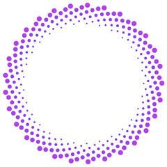 Purple circle halftone spiral frame.