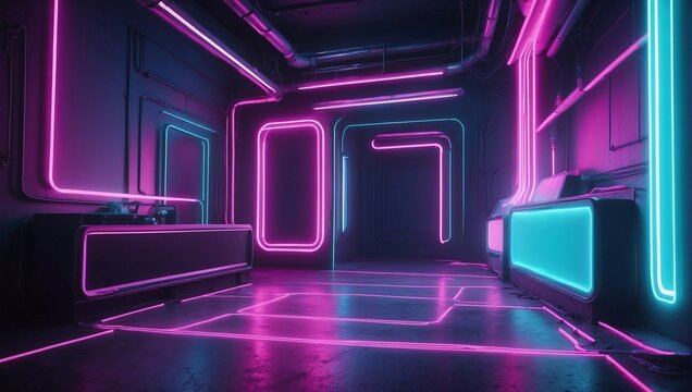 Digital background surrounded by pastel neon lights, space for text, copy space