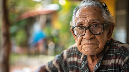 portrait of a senior person. Central American Hispanic Grandfather with Glasses: Portrait of Culture and Wisdom