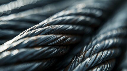 Close up of steel wire rope for industrial background, shallow depth of field - obrazy, fototapety, plakaty