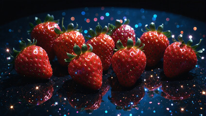 Bunt glitzernde Erdbeeren, gesunder Nachtisch - obrazy, fototapety, plakaty