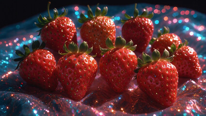 Bunt glitzernde Erdbeeren, gesunder Nachtisch