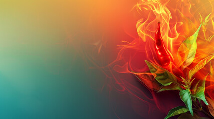 A red chilli enveloped in flames and smoke on a dark background.