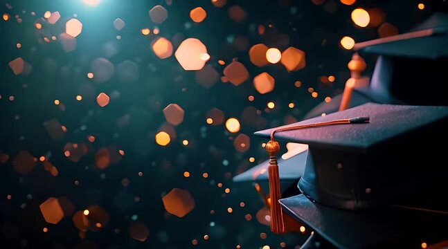 A graduation cap is seen resting on top of a blue chair, symbolizing academic achievement and success. The cap signifies the completion of a educational journey and the beginning of a new chapter