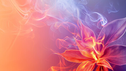 A radiant abstract flower with a fiery glow against a purple backdrop.