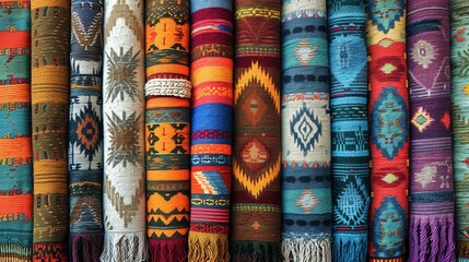 Colorful and vibrant handmade carpets with intricate patterns and tassels, perfect for adding a touch of bohemian charm to any room.