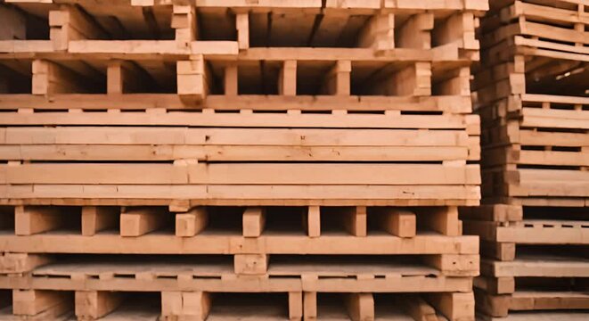 Stack of wooden pallet Industrial wood pallet at factory warehouse Cargo and shipping Sustainability of supply chains Eco-friendly and sustainable properties Video