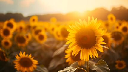 Fototapeta premium Close photo of sunflowers in summer