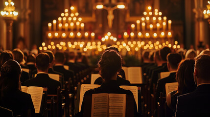 A Choir’s Melodic Symphony Illuminated by Candlelight, harmonious echoes