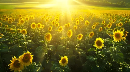 Rolgordijnen Big field of sunflowers in summer © DimaSabaka