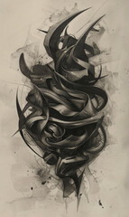 Charcoal sketch of intricate spirals and circular patterns.
