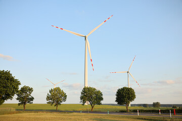 Renewable energy windmills on the field
wiatraki na tle polskiego pola 