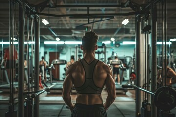 Muscular Back view people gym. Person fit. Generate Ai